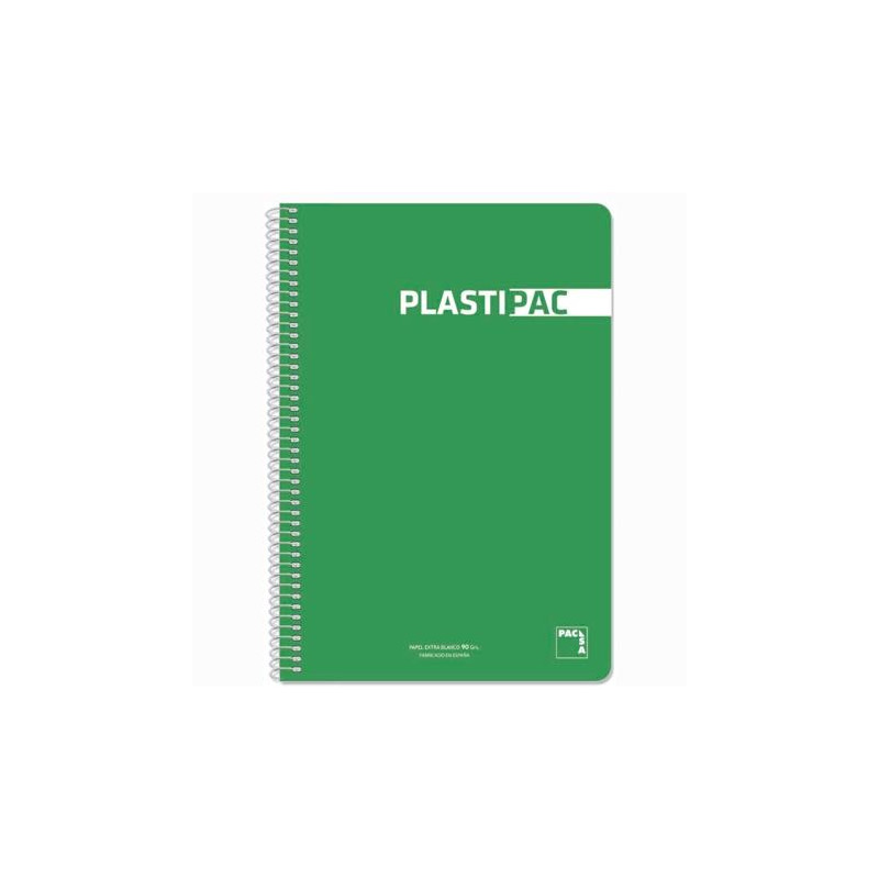 16107 PACSA CUADERNO PLASTIPAC 80H FOLIO 90GR 4X4MM TAPAS POLIPROPILENO PACK 5 UD VERDE CLARO