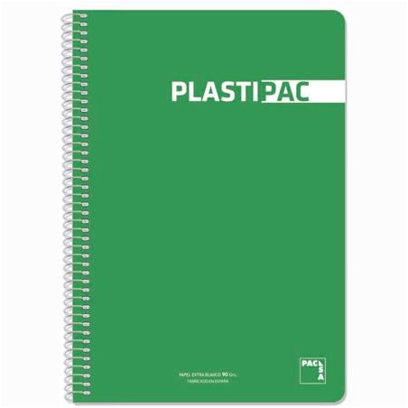 16107 PACSA CUADERNO PLASTIPAC 80H FOLIO 90GR 4X4MM TAPAS POLIPROPILENO PACK 5 UD VERDE CLARO