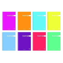 16407 PACSA CUADERNO PLASTIPAC 80H FOLIO 90GR 1 LINEA TAPAS POLIPROPILENO PACK 5 UD COLORES SURTIDOS