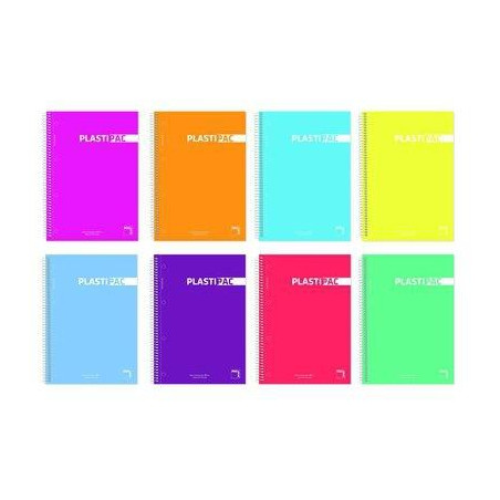 16407 PACSA CUADERNO PLASTIPAC 80H FOLIO 90GR 1 LINEA TAPAS POLIPROPILENO PACK 5 UD COLORES SURTIDOS