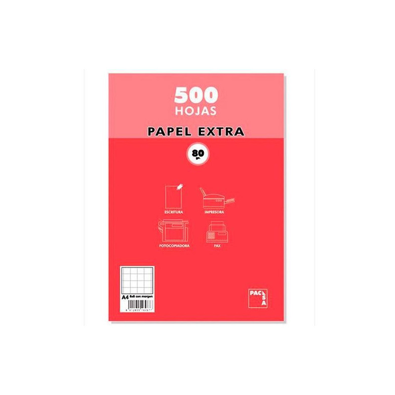 22082 PACSA PAQUETE PAPEL EXTRA 500H A4 80GR 8X8MM SIN TALADROS BLANCO