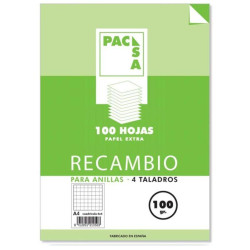 21050 PACSA RECAMBIO 100H A4 100GR 4X4MM 4 TALADROS