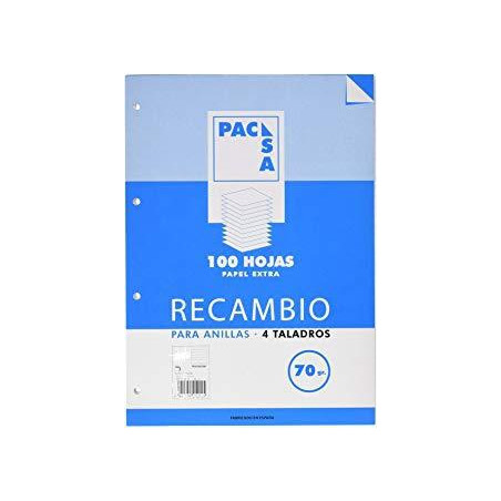 21204 PACSA RECAMBIO 100H A5 70GR 4X4MM 4 TALADROS PAPEL EXTRA