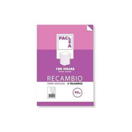 21262 PACSA RECAMBIO 100H A4 90GR 1 LÍNEA 4 TALADROS PAPEL EXTRA