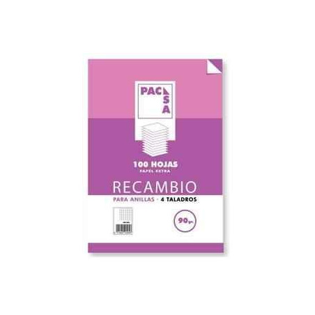 21281 PACSA RECAMBIO 100H A4 90GR 4X4MM 4 TALADROS PAPEL EXTRA