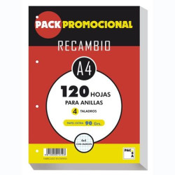 21810 PACSA RECAMBIO 120H A4 90GR 4X4MM 4 TALADROS PAPEL EXTRA