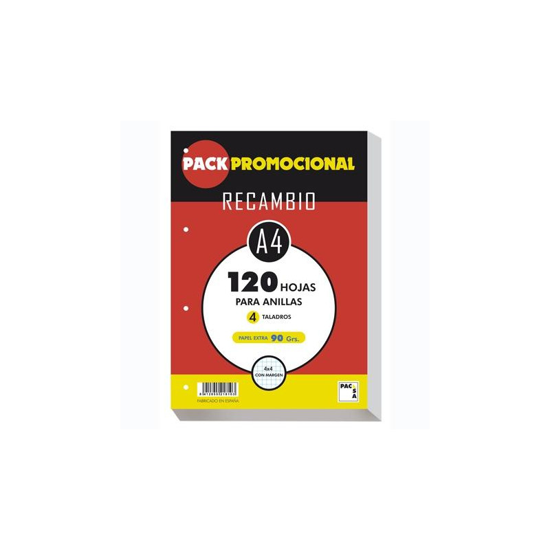 21810 PACSA RECAMBIO 120H A4 90GR 4X4MM 4 TALADROS PAPEL EXTRA