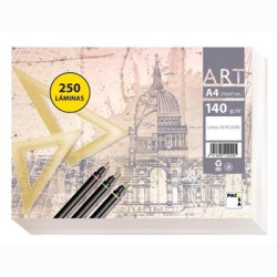 22020 PACSA PAPEL DE DIBUJO SERIE ART PAQUETE 250 LÁMINAS A4 140GR LISO SIN RECUADRO BLANCO