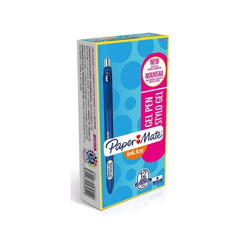 1957054 PAPER MATE INKJOY GEL BRILLANTE BOLÍGRAFO RETRÁCTIL PUNTA MEDIA AZUL CAJA -12U-