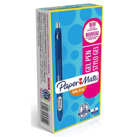 1957054 PAPER MATE INKJOY GEL BRILLANTE BOLÍGRAFO RETRÁCTIL PUNTA MEDIA AZUL CAJA -12U-