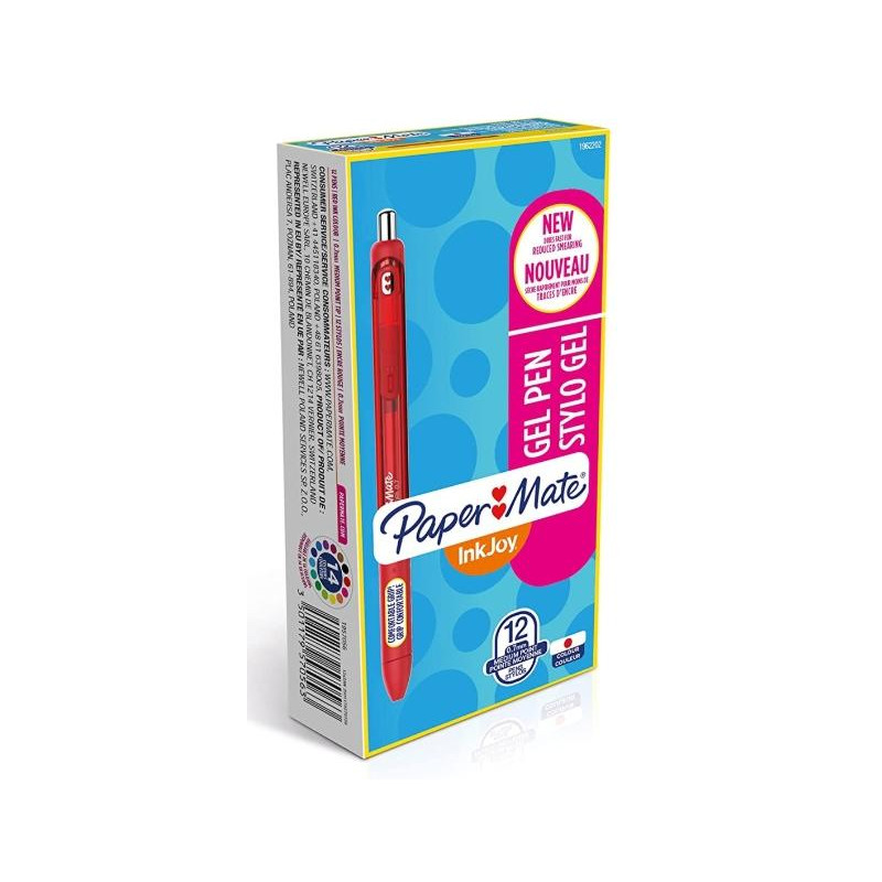 1957056 PAPER MATE INKJOY GEL BRILLANTE BOLÍGRAFO RETRÁCTIL PUNTA MEDIA ROJO CAJA -12U-