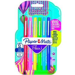 2108469 PAPER MATE FLAIR ORIGINAL ROTULADOR PUNTA DE FIBRA TAPÓN HERMÉTICO CARNIVAL BLISTER 6 COLORES