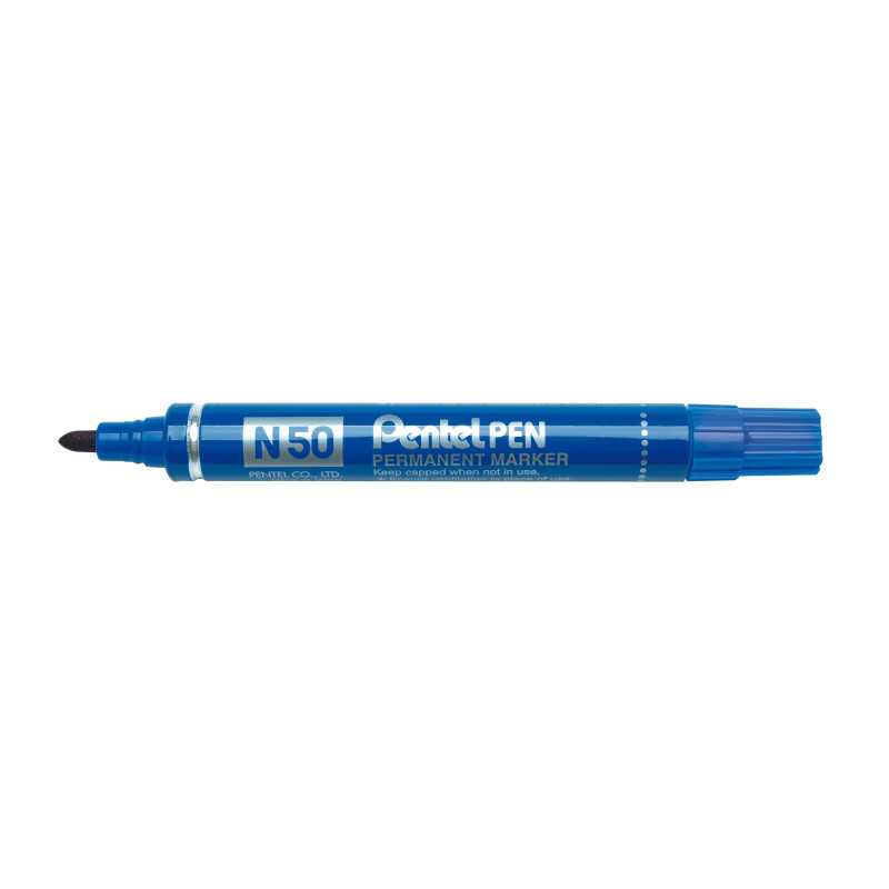 N50-CE PENTEL PEN N50-BE MARCADOR PERMANENTE CUERPO ALUMINIO AZUL Y PUNTA MEDIA CONICA -12U-