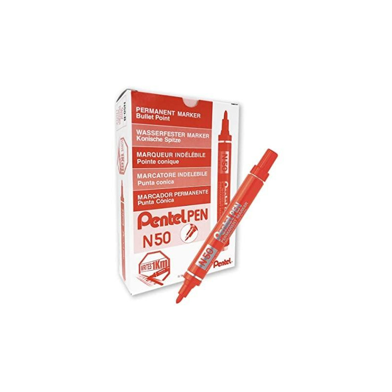 N60-PENTEL-B PENTEL PEN MARCADOR PERMANENTE ALUMINIO PUNTA BISELADA ROJO -12U-