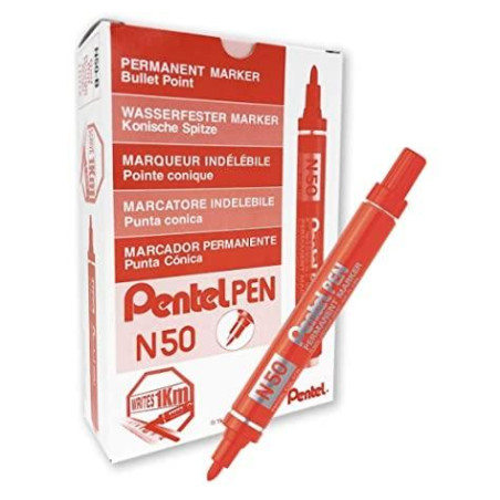 N60-PENTEL-B PENTEL PEN MARCADOR PERMANENTE ALUMINIO PUNTA BISELADA ROJO -12U-