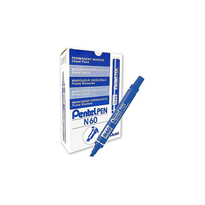 N60-PENTEL-C PENTEL PEN N60 MARCADOR PERMANENTE ALUMINIO PUNTA BISELADA AZUL -12U-