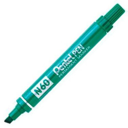 N60-PENTEL-D PENTEL PEN N60 MARCADOR PERMANENTE ALUMINIO PUNTA BISELADA VERDE -12U-