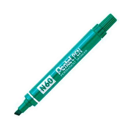 N60-PENTEL-D PENTEL PEN N60 MARCADOR PERMANENTE ALUMINIO PUNTA BISELADA VERDE -12U-