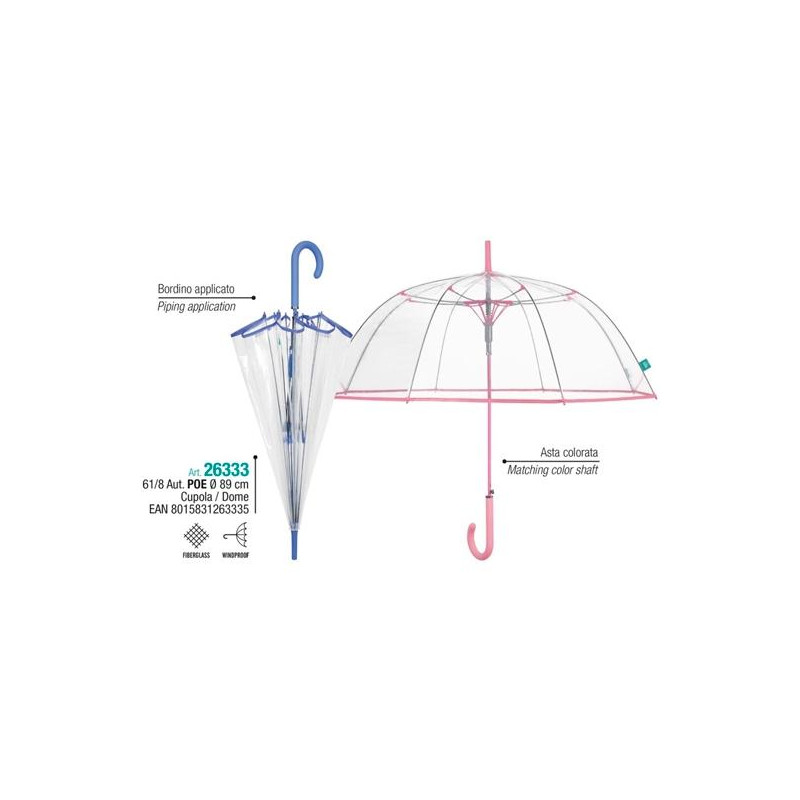 26333 PERLETTI PARAGUAS ADULTO 61/8 AUT. POE TRANSPARENTE RIBETE