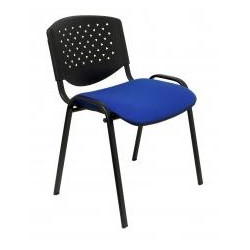 PACK426PRARAN229 PIQUERAS Y CRESPO SILLA  FIJA APILABLE MOD. PÉTROLA RESPALDO PVC NEGRO Y ASIENTO TAPIZADO AZUL PACK DE 4UD