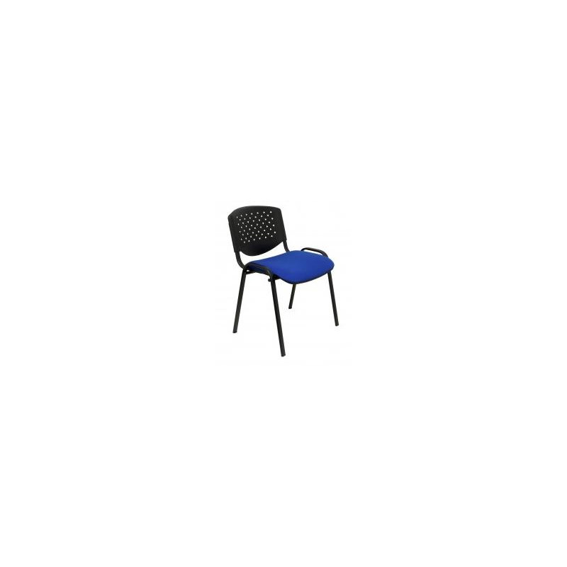 PACK426PRARAN229 PIQUERAS Y CRESPO SILLA  FIJA APILABLE MOD. PÉTROLA RESPALDO PVC NEGRO Y ASIENTO TAPIZADO AZUL PACK DE 4UD