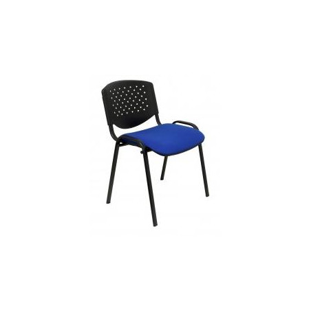 PACK426PRARAN229 PIQUERAS Y CRESPO SILLA  FIJA APILABLE MOD. PÉTROLA RESPALDO PVC NEGRO Y ASIENTO TAPIZADO AZUL PACK DE 4UD