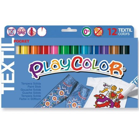 10561 PLAYCOLOR TÉMPERAS SÓLIDAS TEXTIL POCKET EN BARRA ESTUCHE DE 12 C/SURTIDOS