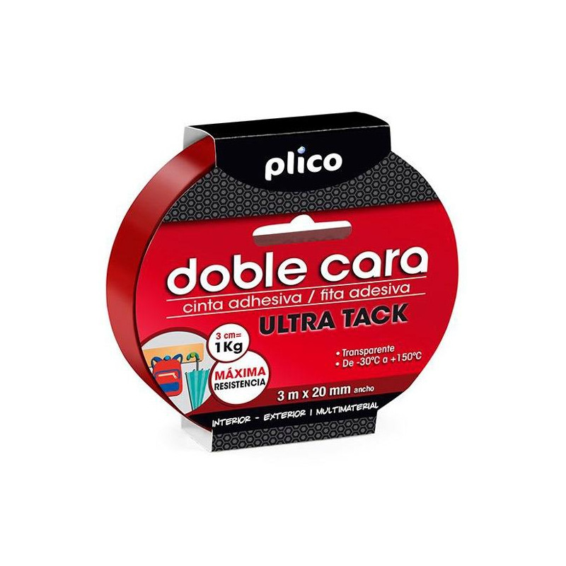 13308 PLICO CINTA ADHESIVA TRANSPARENTE DOBLE CARA ULTRA TACK MULTIMATERIALES ROLLO 20MM X 3M