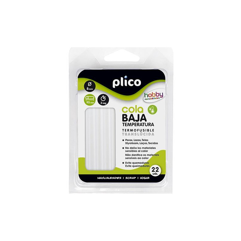 1651 PLICO BARRAS DE COLA PARA PISTOLA TERMOFUSIBLE BAJA TEMPERATURA TRANSPARENTES  Ø8MM X 95MM -22U-