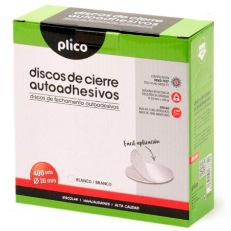 13334 PLICO DISCOS DE CIERRE TEXTIL AUTOADHESIVO Ø20MM  -CAJA 400 DISCOS- BLANCO