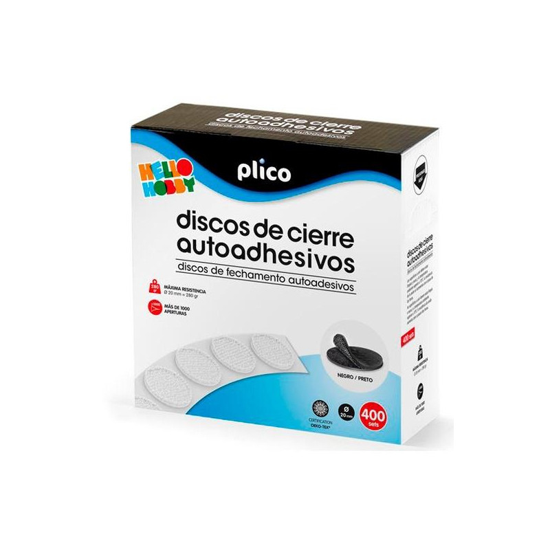 13335 PLICO DISCOS DE CIERRE TEXTIL AUTOADHESIVO Ø20MM -CAJA 400- NEGRO