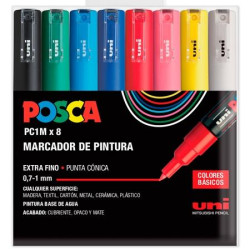 182634667 POSCA ESTUCHE 8 MARCADORES  PC-1M/8C NO PERMANENTE PUNTA FINA 0.9MM-1.3MM C/SURTIDOS BASIC