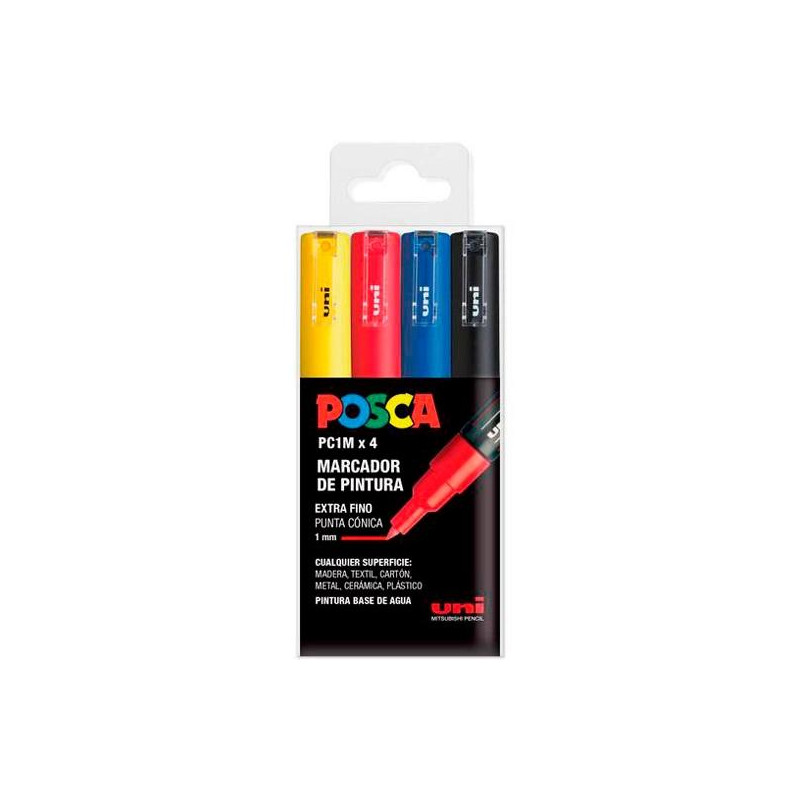 182634668 POSCA MARCADOR  PC-1M/4C NO PERMANENTE PUNTA FINA 0.7-1MM COLORES SURTIDOS BASIC -ESTUCHE 4U-