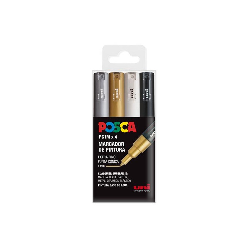 182634669 POSCA ESTUCHE 4 MARCADORES  PC-1M/4C NO PERMANENTE PUNTA FINA 0.7MM C/SURTIDOS BWSG