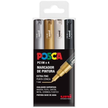 182634669 POSCA ESTUCHE 4 MARCADORES  PC-1M/4C NO PERMANENTE PUNTA FINA 0.7MM C/SURTIDOS BWSG