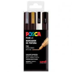 182634673 POSCA MARCADOR  PC-3M/4C NO PERMANENTE PUNTA FINA 0.9MM-1.3MM COLORES SURTIDOS GSWB -ESTUCHE 4U-