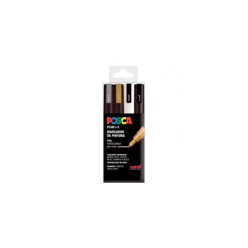 182634673 POSCA MARCADOR  PC-3M/4C NO PERMANENTE PUNTA FINA 0.9MM-1.3MM COLORES SURTIDOS GSWB -ESTUCHE 4U-