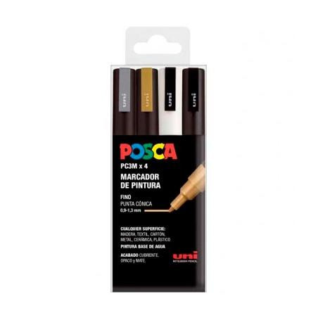 182634673 POSCA MARCADOR  PC-3M/4C NO PERMANENTE PUNTA FINA 0.9MM-1.3MM COLORES SURTIDOS GSWB -ESTUCHE 4U-