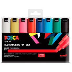 182634675 POSCA MARCADOR  PC-8K/8C NO PERMANENTE PUNTA BISELADA 8.0MM COLORES SURTIDOS BASIC -ESTUCHE 8U-