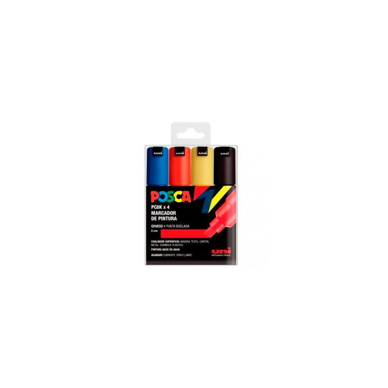 182634676 POSCA MARCADOR  PC-8K/4C NO PERMANENTE PUNTA BISELADA 8.0MM COLORES SURTIDOS BASIC -ESTUCHE 4U-