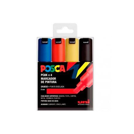 182634676 POSCA MARCADOR  PC-8K/4C NO PERMANENTE PUNTA BISELADA 8.0MM COLORES SURTIDOS BASIC -ESTUCHE 4U-