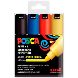 182634678 POSCA MARCADOR PC-7M/4C NO PERMANENTE PUNTA BISELADA 4.5-5.5MM COLORES SURTIDOS BASIC -ESTUCHE 4U-