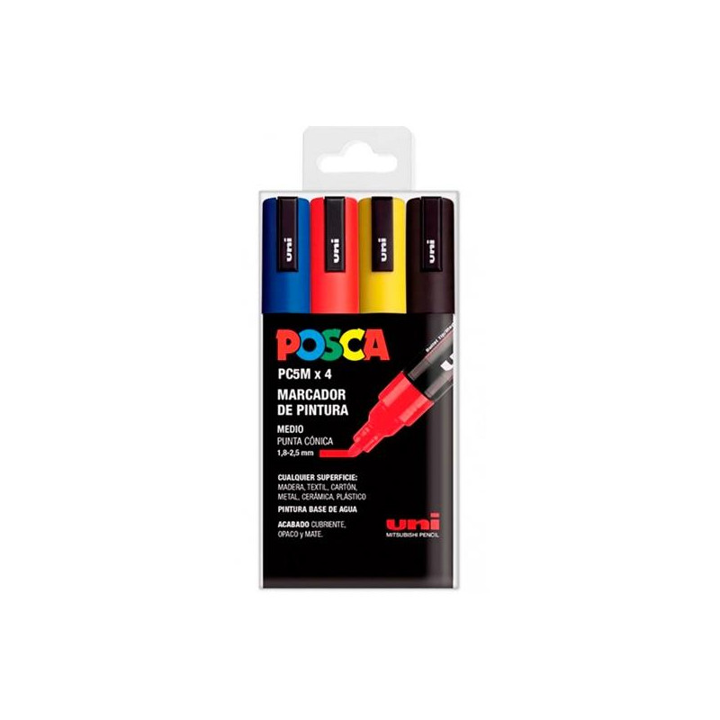 182634681 POSCA MARCADOR PC-5M/4C NO PERMANENTE 1.8MM-2.5MM COLORES SURTIDOS BASIC -ESTUCHE 4U-