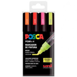 182634682 POSCA MARCADOR  PC-5M/4C NO PERMANENTE 1.8MM-2.5MM COLORES SURTIDOS FLUOR -ESTUCHE 4U-