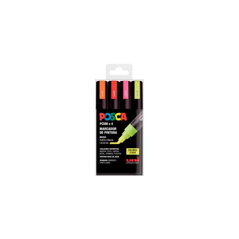 182634682 POSCA MARCADOR  PC-5M/4C NO PERMANENTE 1.8MM-2.5MM COLORES SURTIDOS FLUOR -ESTUCHE 4U-