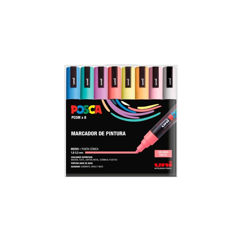 182634810 POSCA ESTUCHE BASIC MARCADOR  PC-5M/8C SURTIDO PASTEL -8U-