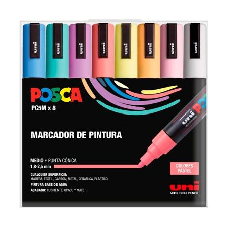 182634810 POSCA ESTUCHE BASIC MARCADOR  PC-5M/8C SURTIDO PASTEL -8U-