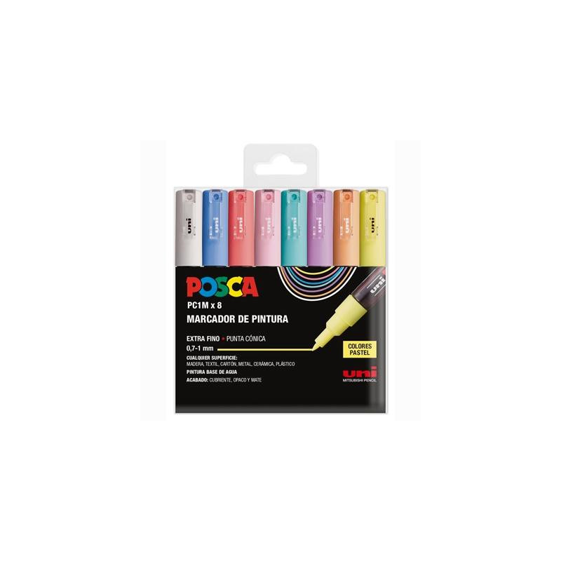 182634848 POSCA ESTUCHE BASIC PC-1M/8C NO PERMANENTE PUNTA FINA 0.9MM-1.3MM C/SURTIDOS PASTEL -8U-