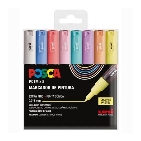 182634848 POSCA ESTUCHE BASIC PC-1M/8C NO PERMANENTE PUNTA FINA 0.9MM-1.3MM C/SURTIDOS PASTEL -8U-