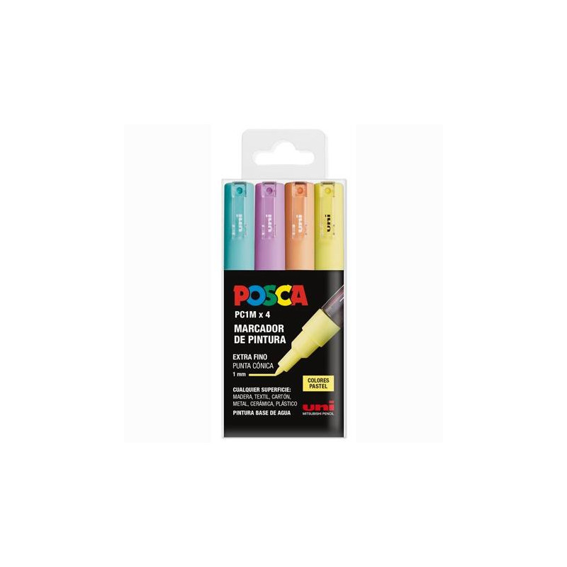 182634849 POSCA MARCADOR  PC-1M/4C NO PERMANENTE PUNTA FINA 0.7-1MM COLORES SURTIDOS PASTEL -4U-